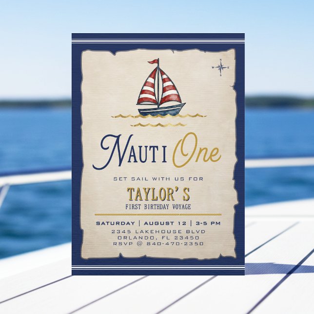 Nauti One Sailboat 1st Birthday Party Invitation (Creator Uploaded)