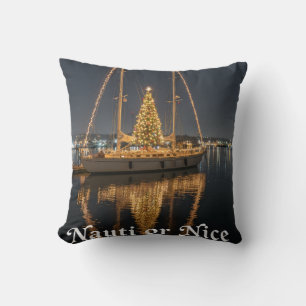 "Nauti" or Nice" - Festive Sailboat Christmas Cushion