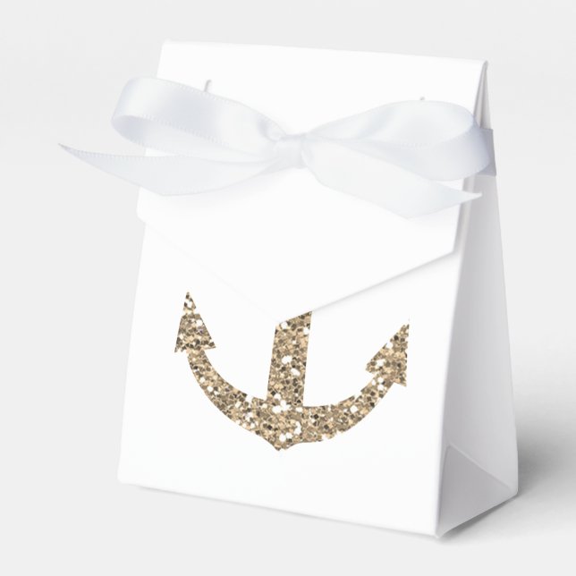 Nautial Anchor Gold Gliter Wedding Favour Boxes (Front Side)