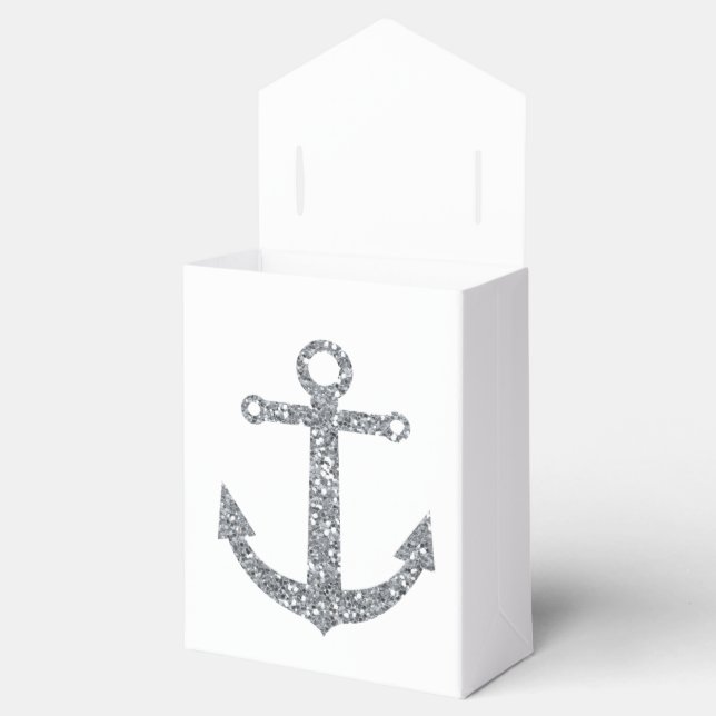 Nautial Anchor Silver Gliter Wedding Favour Boxes (Opened)