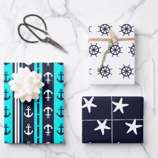 Nautical 3-Pack  Wrapping Paper Sheet (Front)