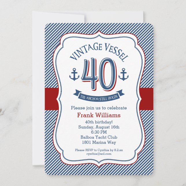 Nautical 40th Birthday Invitation (Front)