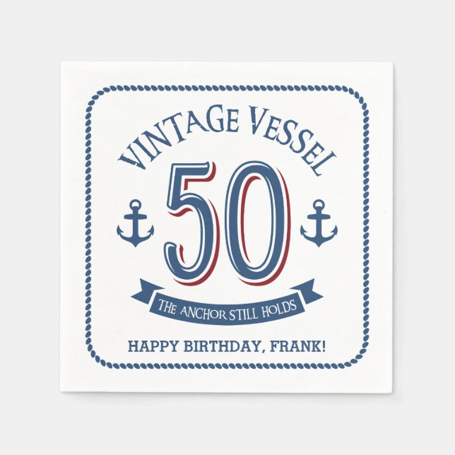 Nautical 50th Birthday Napkin (Front)