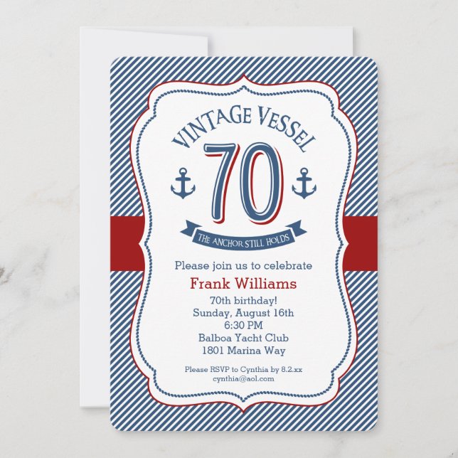 Nautical 70th Birthday Invitation (Front)