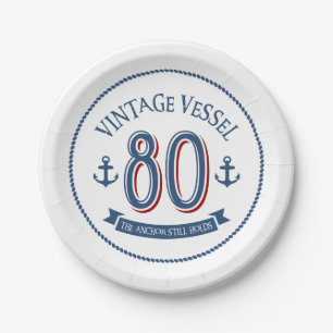 Nautical 80th Birthday Paper Plate
