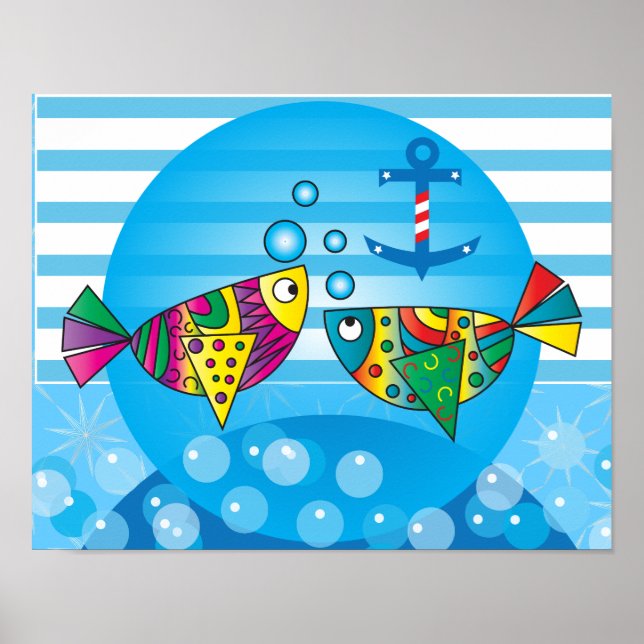 Nautical Abstract Colourful Fish Design Poster (Front)