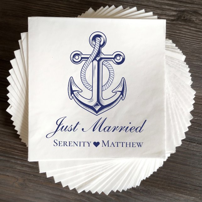 Nautical Achor Navy Blue Just Married Wedding  Napkin (Creator Uploaded)