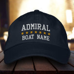 Nautical Admiral Your Boat Name Blue Embroidered Hat<br><div class="desc">Nautical Blue Admiral Your Boat Name Personalised Baseball Cap</div>