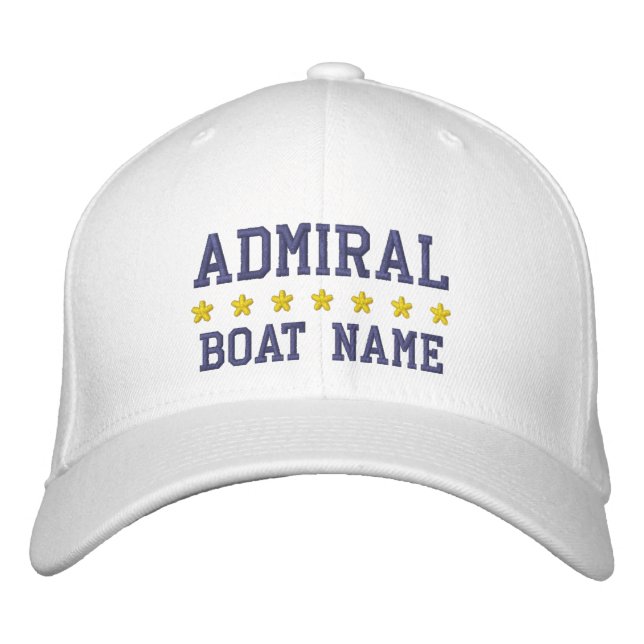 Nautical Admiral Your Boat Name Cap White (Front)