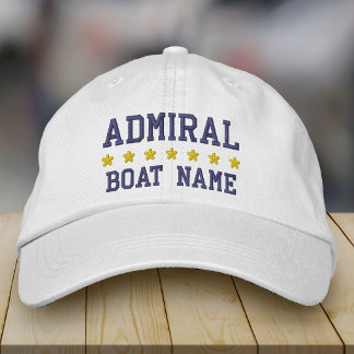 Nautical Admiral Your Boat Name White Embroidered Hat