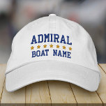 Nautical Admiral Your Boat Name White Embroidered Hat<br><div class="desc">Nautical Admiral Your Boat Name Personalised Baseball Cap White</div>