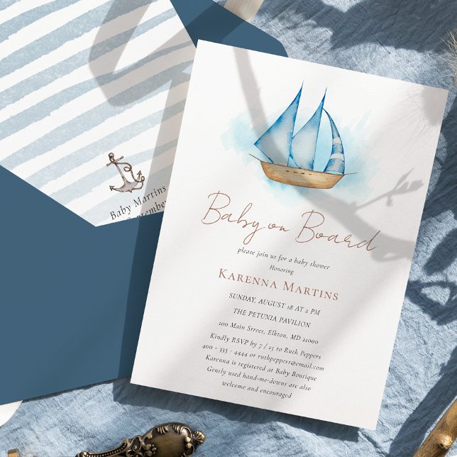Nautical Adventure White Baby On Board Baby Shower Invitation (Creator Uploaded)