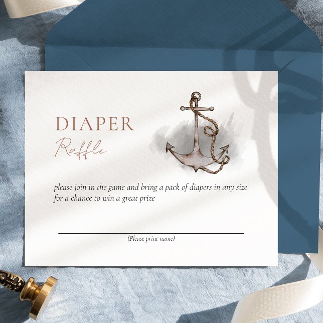 Nautical Adventure White Baby Shower Diaper Raffle Enclosure Card (Creator Uploaded)