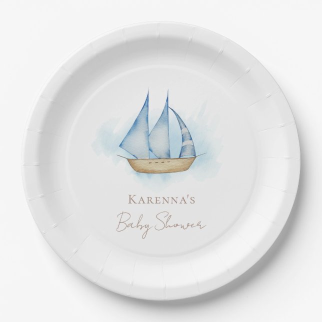 Nautical Adventure White Baby Shower Paper Plate (Front)