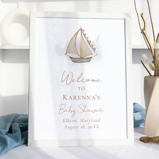 Nautical Adventure White Baby Shower Welcome Poster (Creator Uploaded)