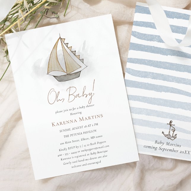 Nautical Adventure White Oh Baby Shower Invitation (Creator Uploaded)