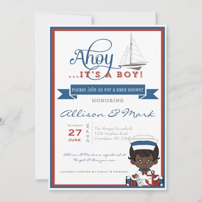 Nautical African American Baby Shower Invitation (Front)