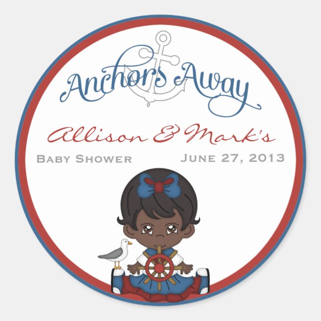 Nautical African American Baby Shower Stickers (Front)