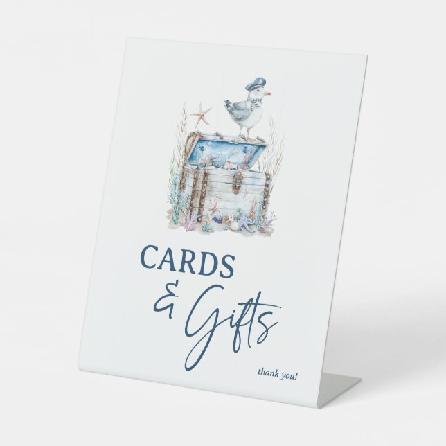 Nautical Ahoy Baby Shower Cards & Gifts Pedestal Sign (Front)