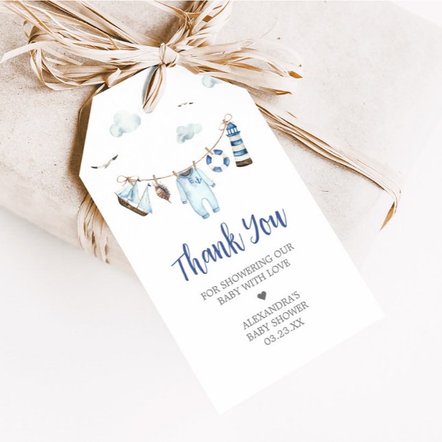 Nautical Ahoy Baby Shower Favour Tags (Nautical Ahoy Clothesline Baby Shower Favor Tags)