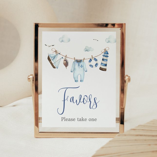 Nautical Ahoy Baby Shower Favours Poster (Nautical Sailor Ahoy Baby Shower Favors Sign)