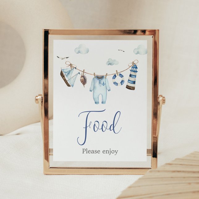 Nautical Ahoy Baby Shower Food Poster (Nautical Sailor Ahoy Baby Shower Food Sign)