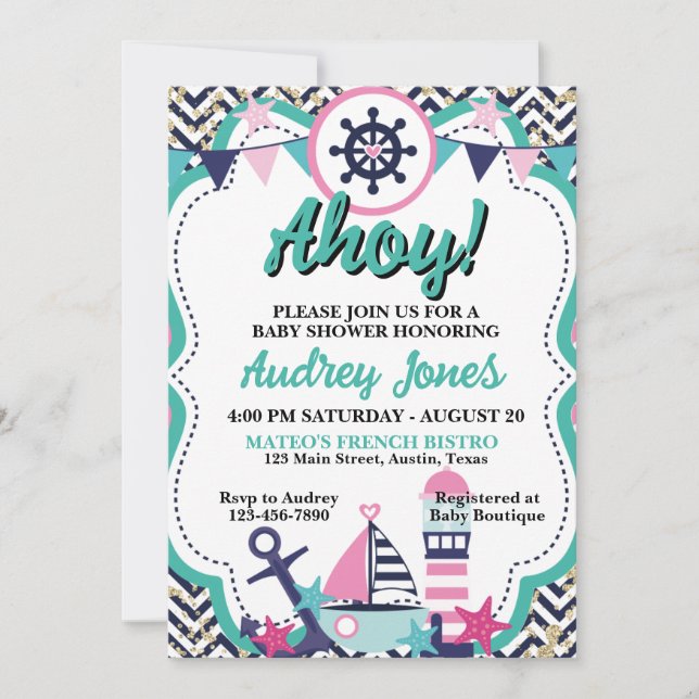 Nautical Ahoy Baby Shower Invitation (Front)