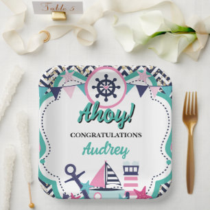 Nautical Ahoy Baby Shower Paper Plate