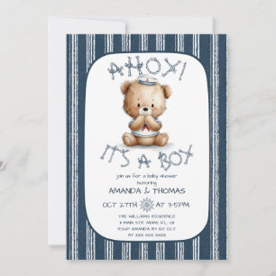 Nautical Ahoy Bear Boy Baby Shower  Invitation