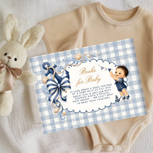 Nautical Ahoy Boy Gingham Books for Baby Enclosure Card