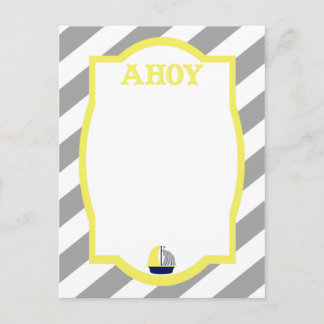 Nautical Ahoy Grey Stripes Postcard