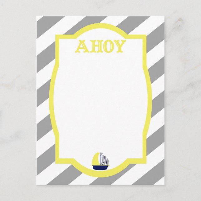 Nautical Ahoy Grey Stripes Postcard (Front)