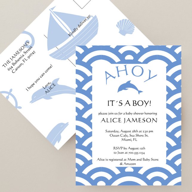 Nautical Ahoy It´s A Boy Baby Shower Invitation Postcard (Creator Uploaded)