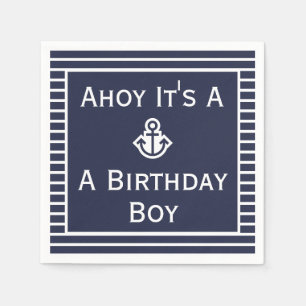Nautical Ahoy It's A Birthday Boy Striped Napkins