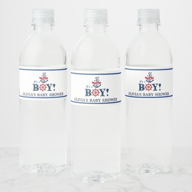 Nautical Ahoy It's a Boy Anchor Baby Shower Water Bottle Label (Bottles)