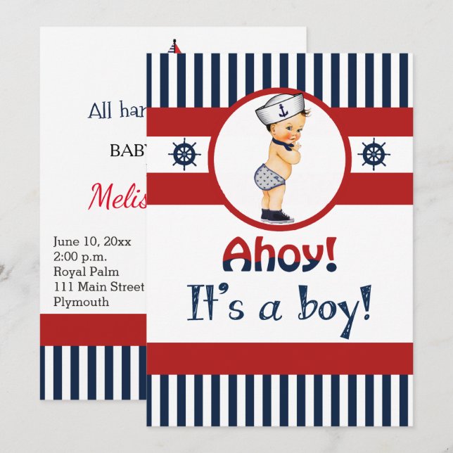 Nautical Ahoy It's a Boy Baby Shower Invitation (Front/Back)