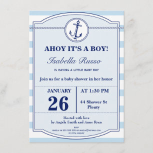 Nautical Ahoy It's A Boy Baby Shower Invitation