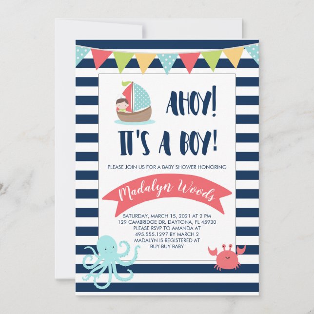 Nautical Ahoy! It's a Boy! Baby Shower Invitation (Front)