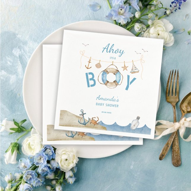 Nautical Ahoy It's a Boy Baby Shower Napkin (Creator Uploaded)