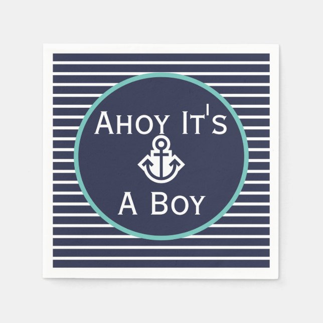 Nautical Ahoy It's A Boy Baby Shower Napkins (Front)