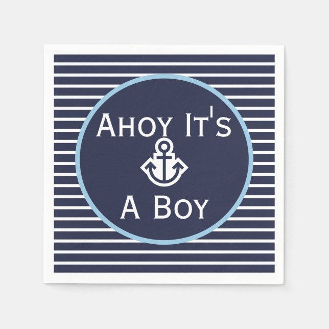 Nautical Ahoy It's A Boy Baby Shower Napkins (Front)