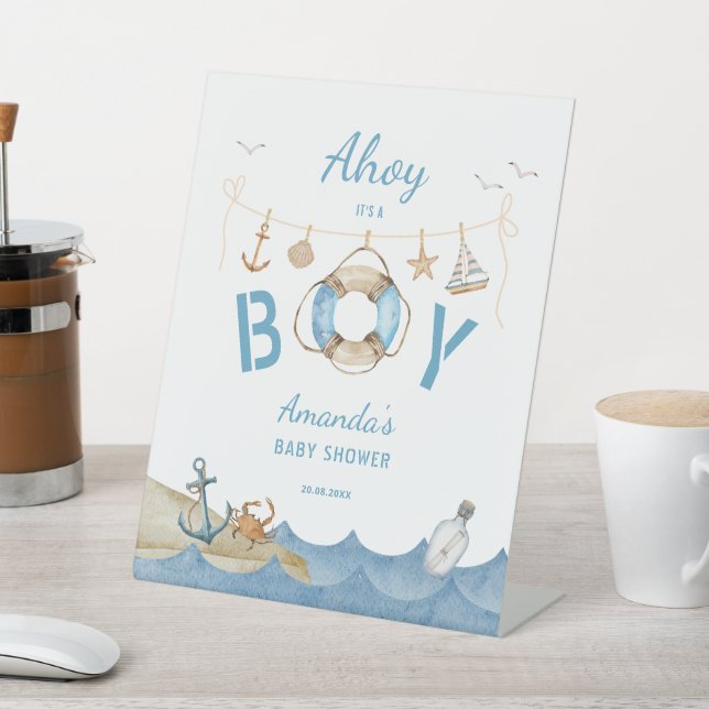 Nautical Ahoy It's a Boy Baby Shower Pedestal Sign (In SItu)