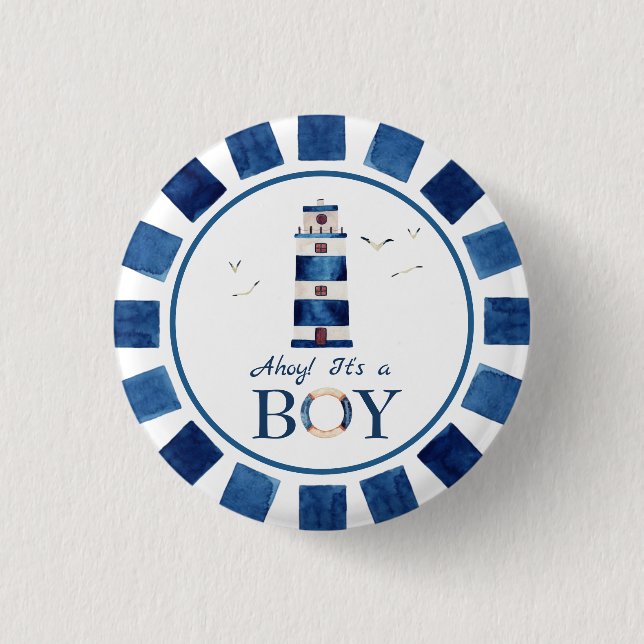 Nautical Ahoy! It's a Boy Lighthouse Baby Shower   3 Cm Round Badge (Front)