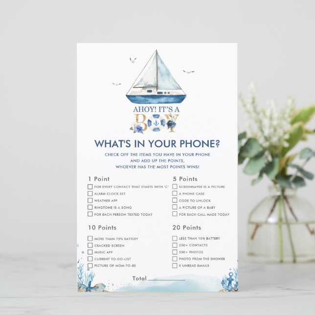 Nautical Ahoy It's a Boy What's In Your Phone Game (Standing Front)