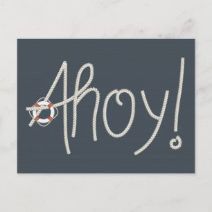 Nautical Ahoy Rope Text & Lifesaver Postcard