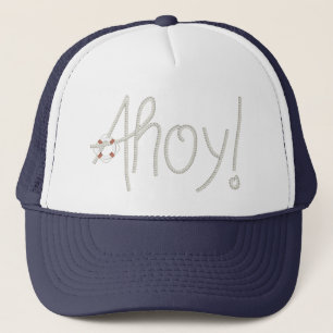 Nautical Ahoy Rope Text with Lifesaver Trucker Hat