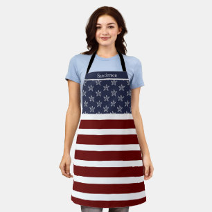 Nautical American Flag Red White Blue Starfish  Apron