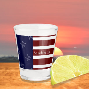 Nautical American Flag Red White Blue Starfish: Shot Glass