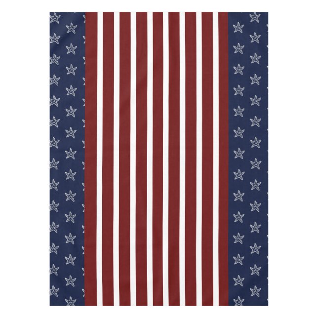 Nautical American Flag Red White Blue Starfish Tablecloth (Front)