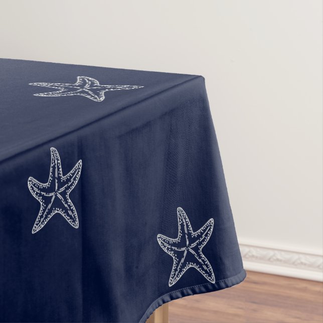 Nautical American Flag Red White Blue Starfish Tablecloth (In Situ)